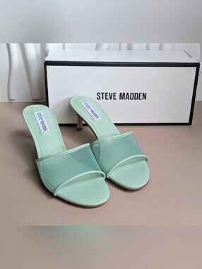 Steve Madden Women's Mint Green Clear Strap Heeled Sandals Size 8 New In Box
